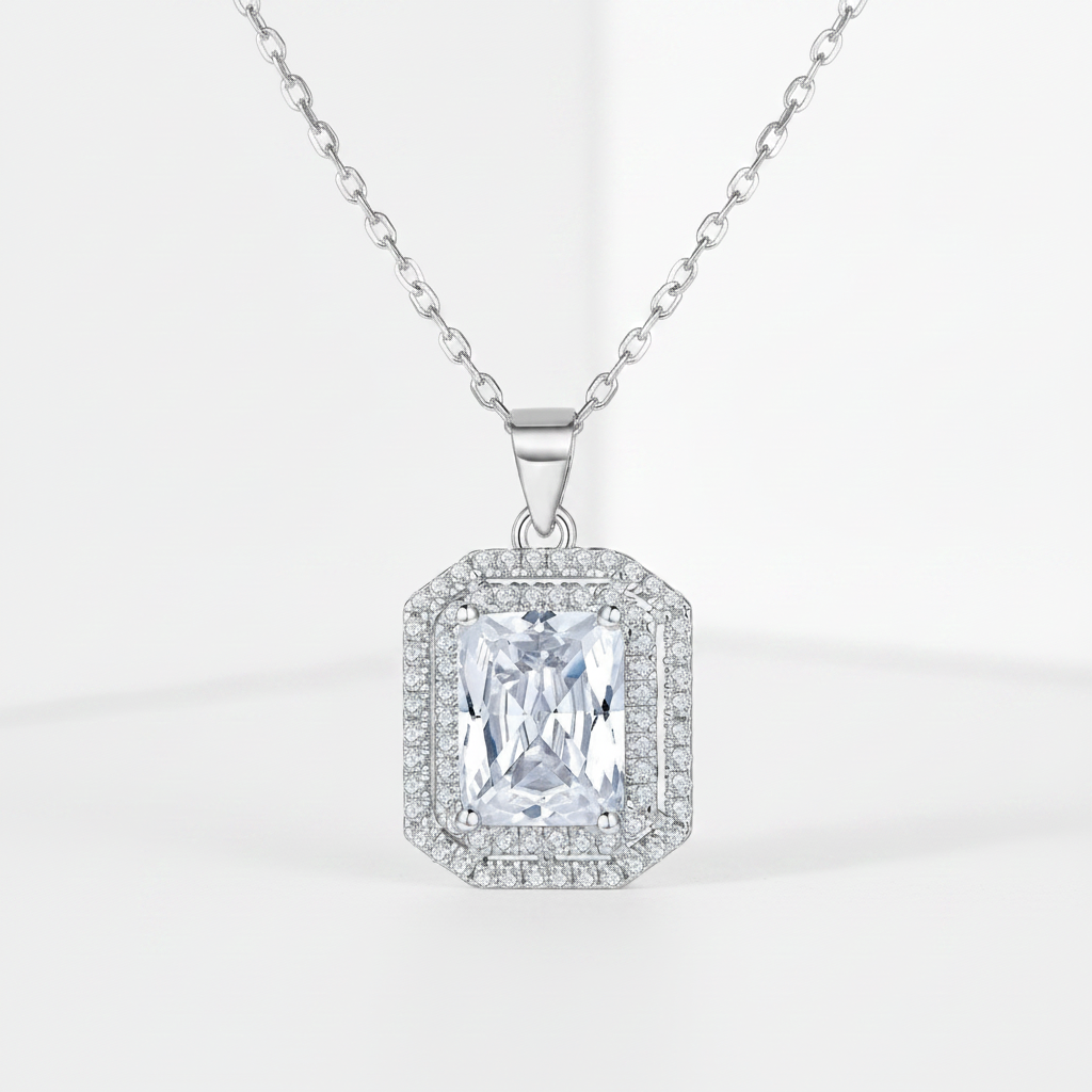 Sterling Silver Emerald Cut Necklace | Georgina