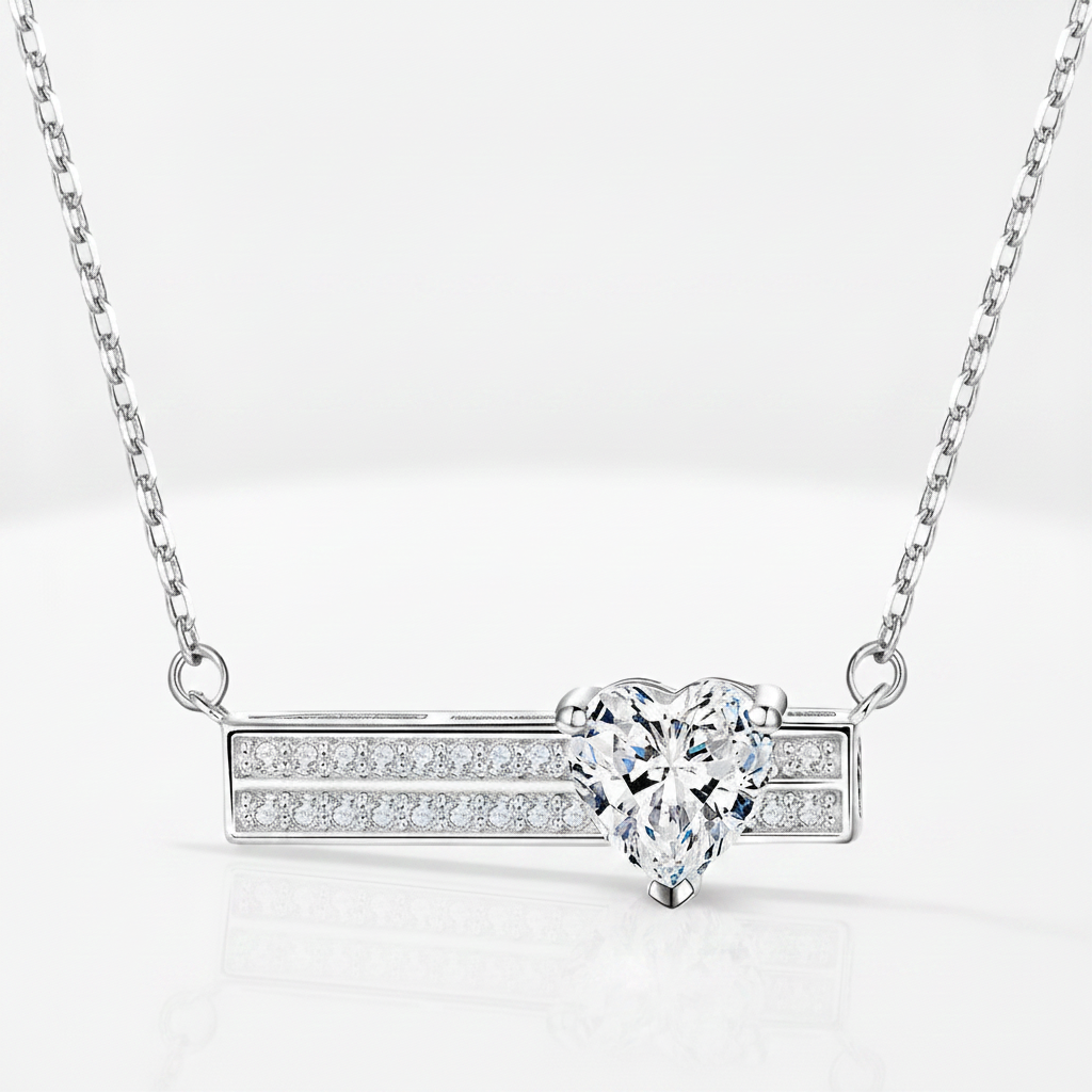 Sterling Silver Heart on Bar Necklace | Amore