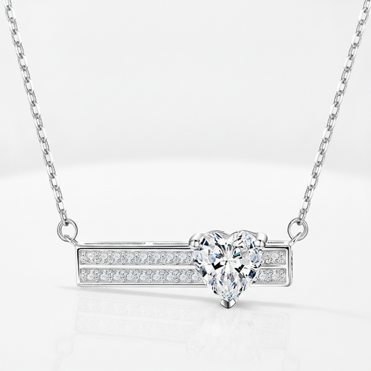 Sterling Silver Heart on Bar Necklace | Amore