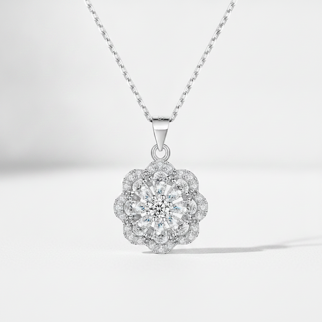 Sterling Silver Rose Necklace